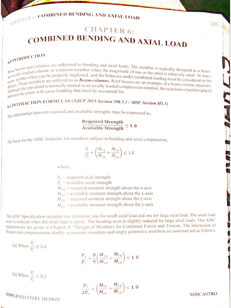 Steel Design Combined Bending and Axial Load | PDF