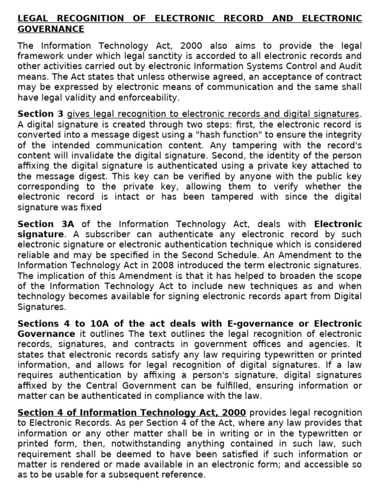 Legal Recognition of Electronic Records | PDF | Records Management ...