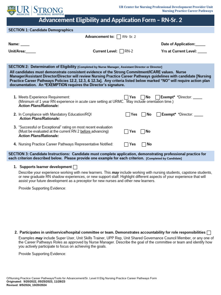 RN-Sr. 2 Advancement Application Form | PDF | Nursing