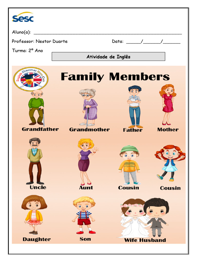 Atividade de Inglês: Membros da Família | PDF
