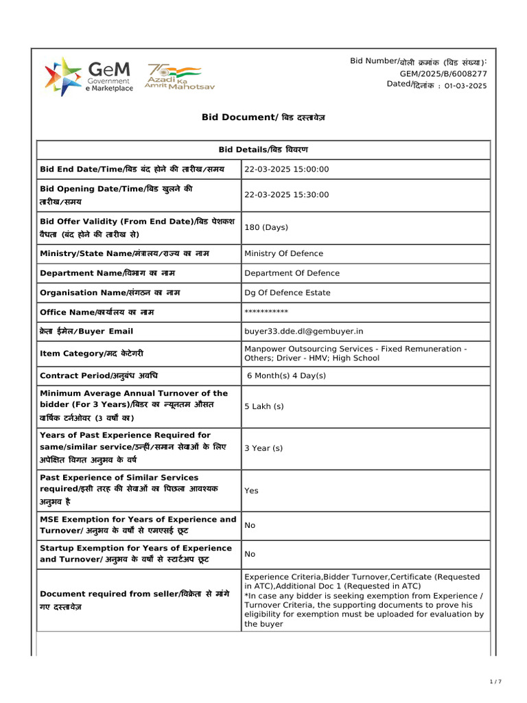 Defence Ministry Bid for Driver Services | PDF | Procurement ...