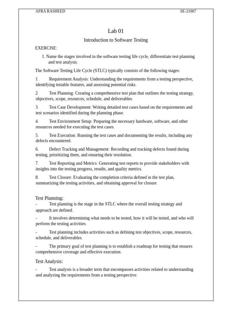 Afra Rasheed Sqe Manual | PDF | Software Testing | Unit Testing