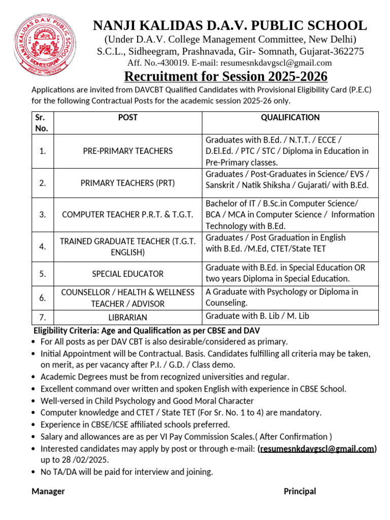 advertisement for staff 2025-26 22.2.25 | PDF | Educational Stages ...