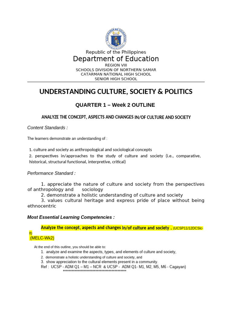 2e Concept Aspects and Changes in of Culture and Society | PDF ...