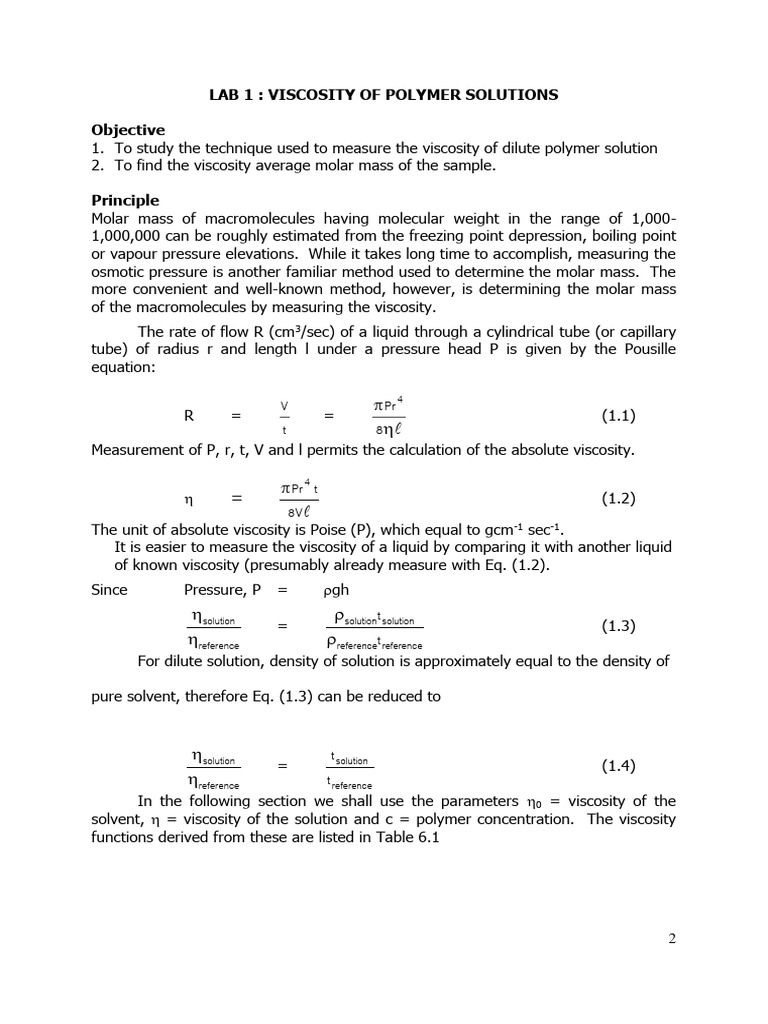 Viscosity Measurement of Polymer Solutions | PDF | Viscosity | Liquids