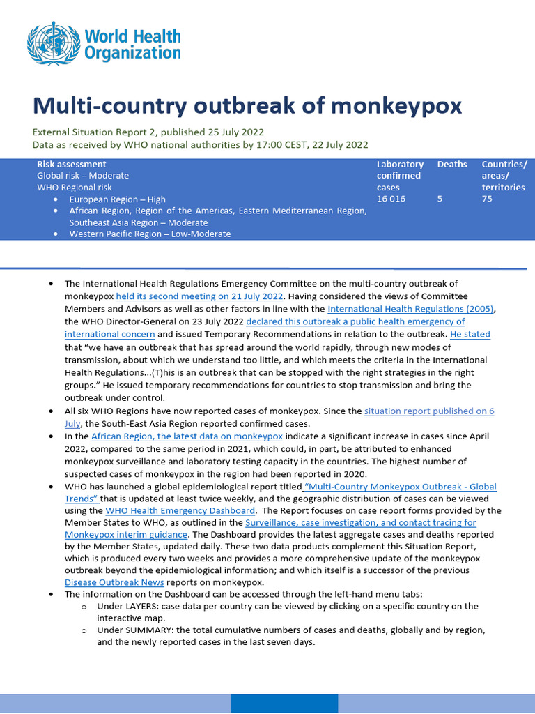 Monkeypox Outbreak Update: July 2022 | PDF | World Health Organization ...
