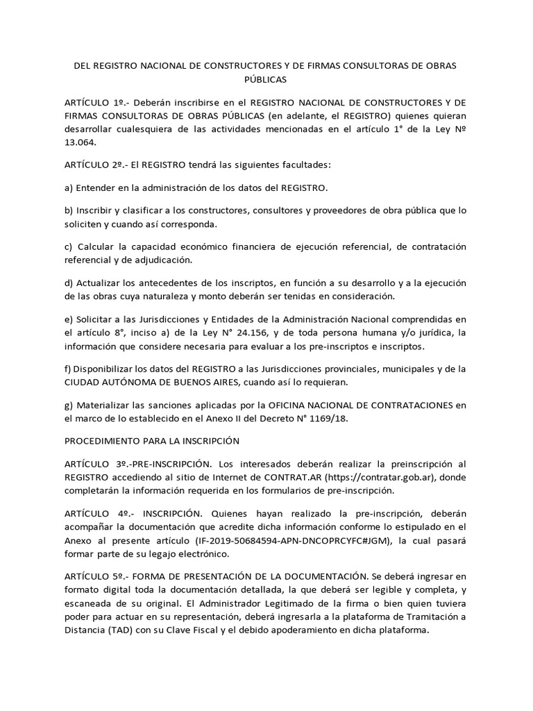 Registro Nacional de Constructores y Consultoras | PDF