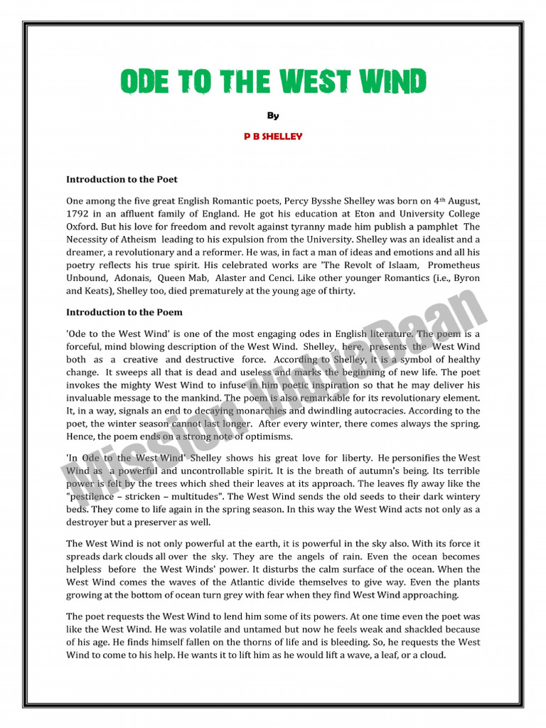 Ode To The West Wind Detailed PDF