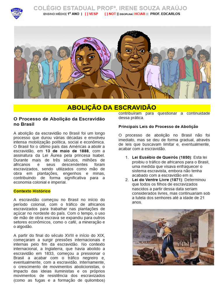 Processo de Abolição da Escravidão no Brasil | PDF | Escravidão ...