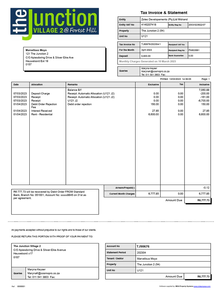 April 2023 Tax Invoice Statement U121 | PDF | Receipt | Debit Card