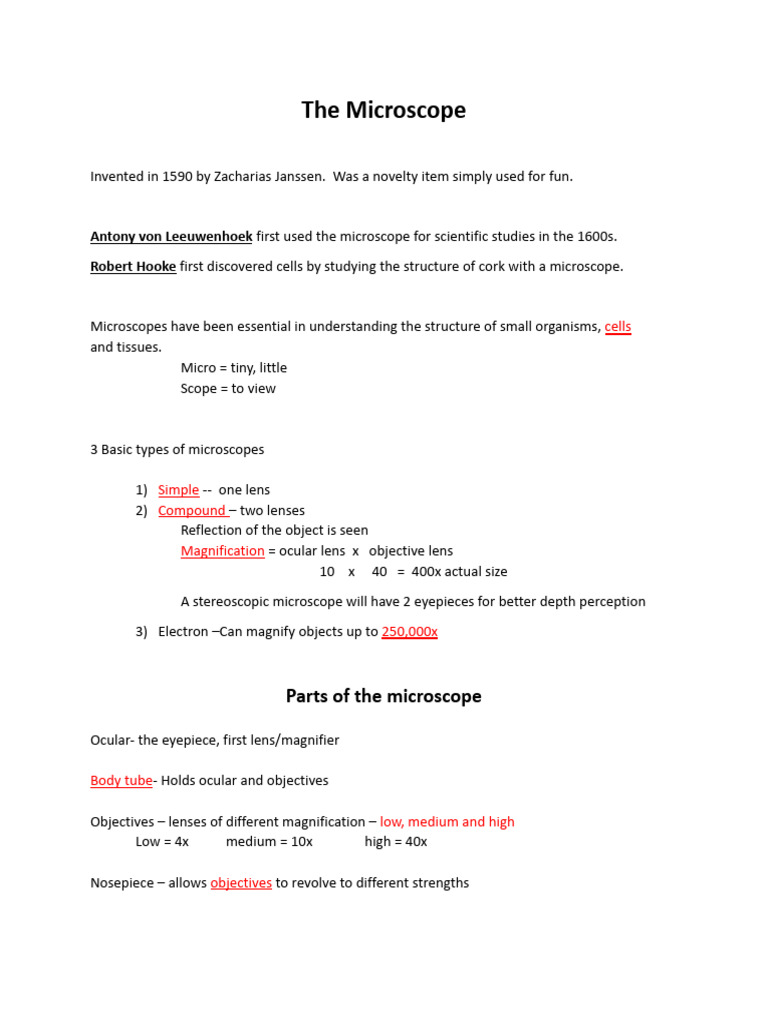 The Microscope Notes Key | PDF | Microscope | Equipment