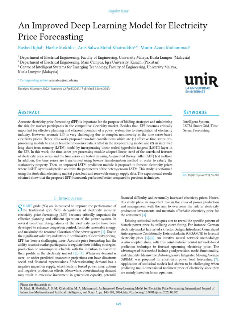 Improved LSTM for Electricity Price Forecasting | PDF | Time Series ...