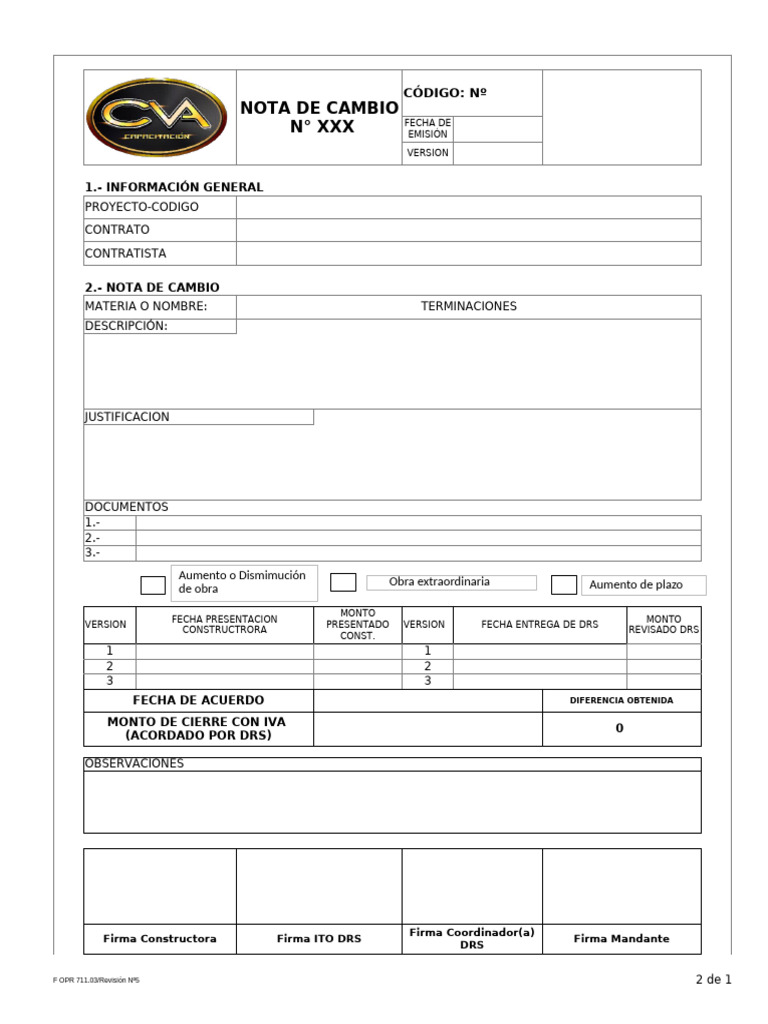 Nota de Cambio - ITO | PDF
