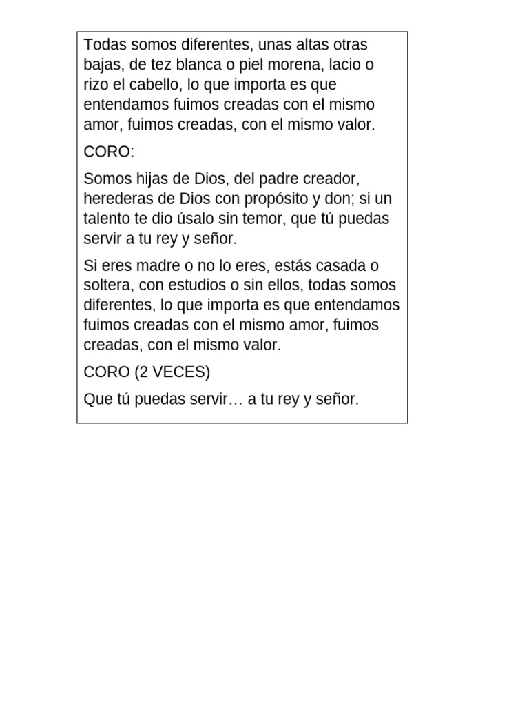 Todas Somos Diferentes-Letra | PDF