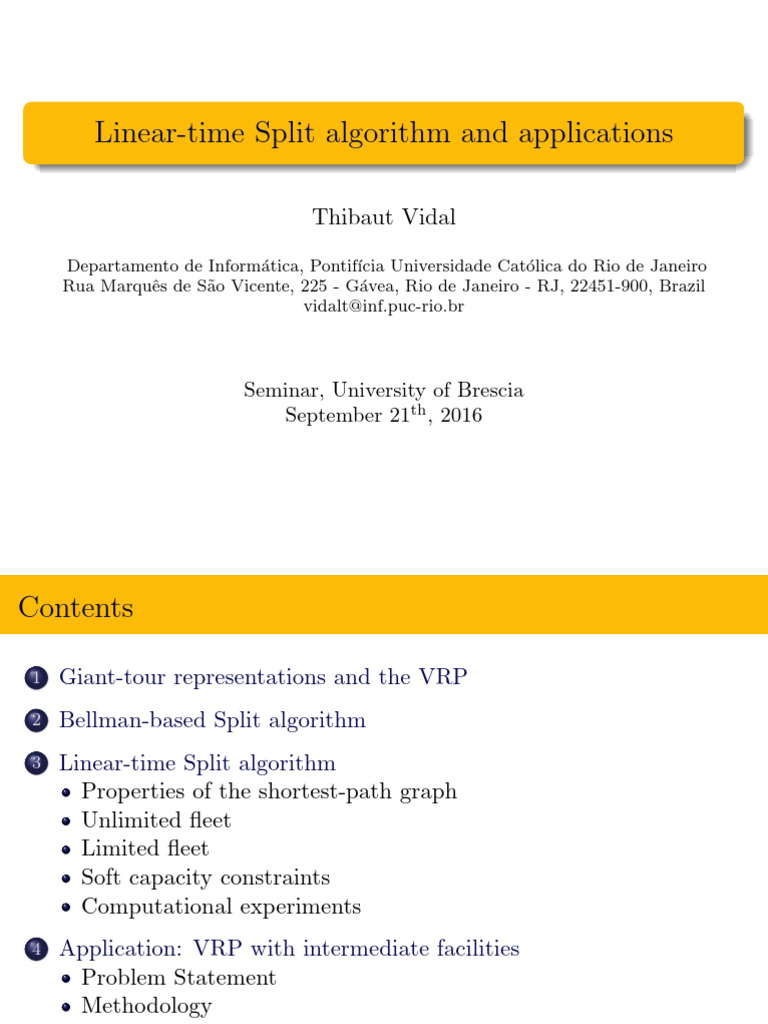 Linear-Time Split Algorithm for VRP | PDF | Computer Science ...