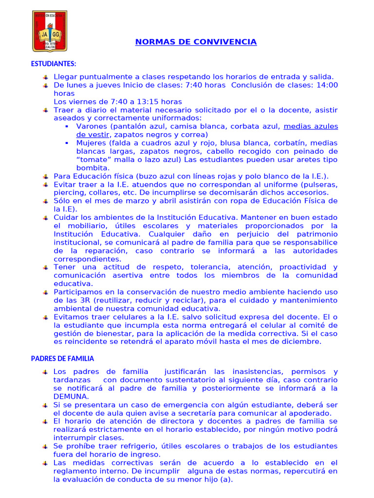 Normas de Convivencia 2025 | PDF | Ropa