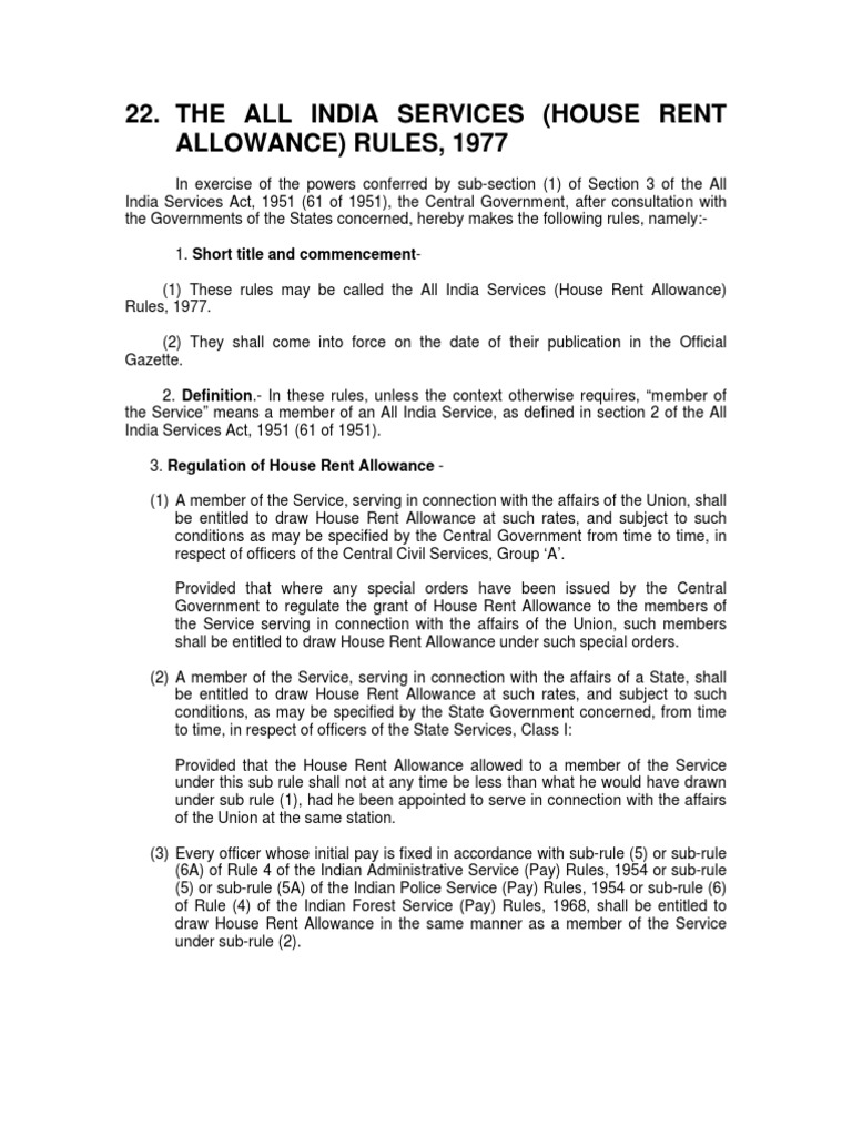 22.the All India Services(House Rent Allowance) Rules, 1977 (Updated Up