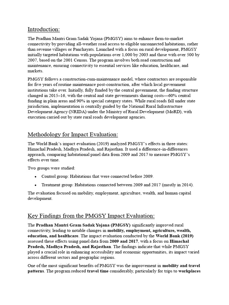 PMGSY Impact on Rural Connectivity and Economy | PDF | Employment ...