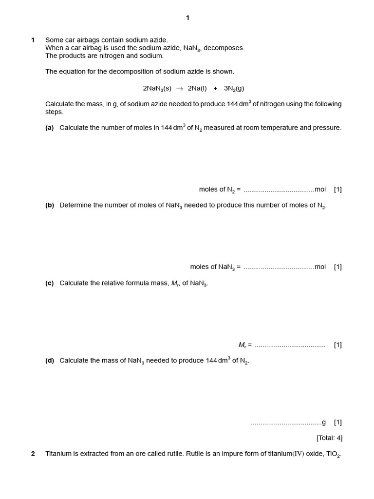 Moles Exam Questions | PDF | Acid | Carbonate