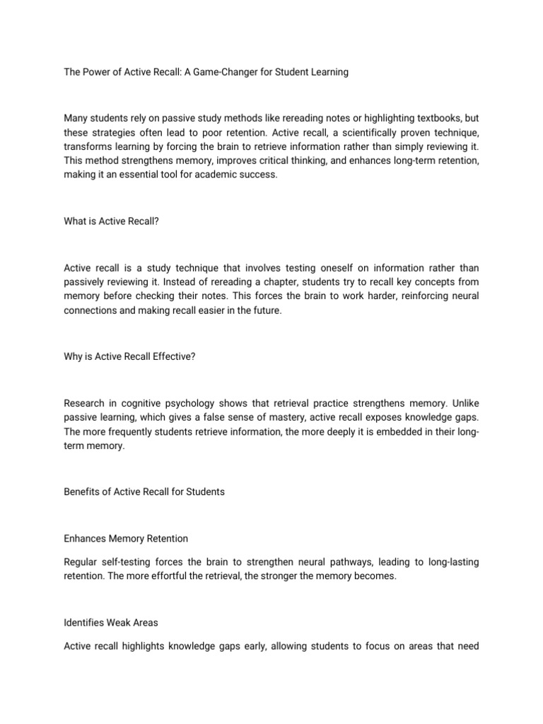 The Power of Active Recall | PDF | Recall (Memory) | Memory