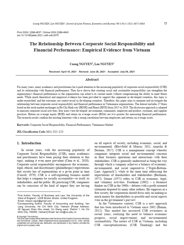 CSR and Financial Performance in Vietnam | PDF | Corporate Social ...