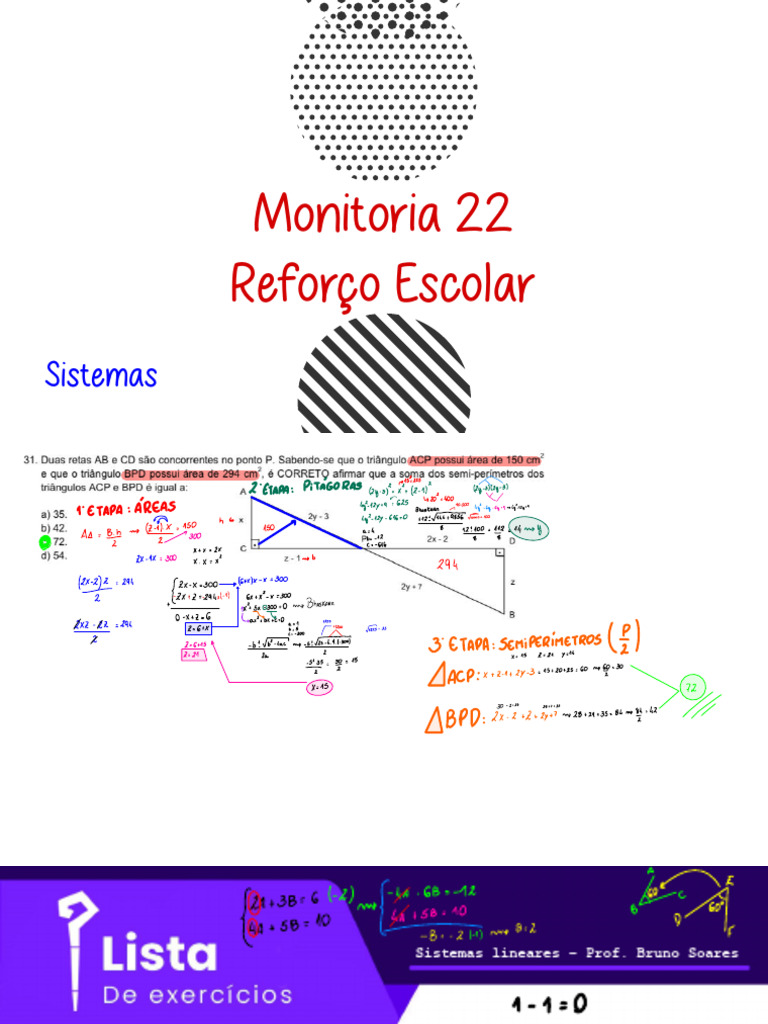 Monitoria 22 - Reforço Escolar - Lista de Matemática | PDF