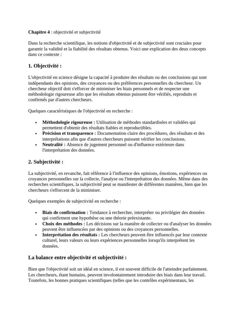 Objectivité et subjectivité en recherche | PDF | Sciences ...
