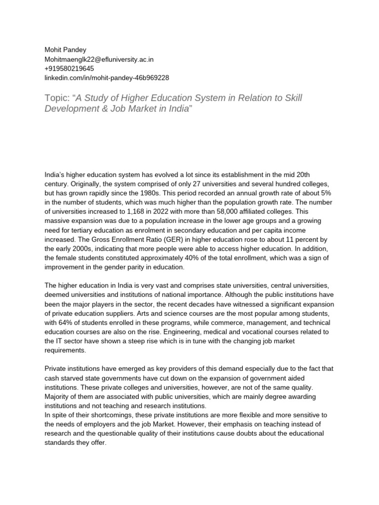 Higher Education and Job Market in India | PDF | Labour Economics ...