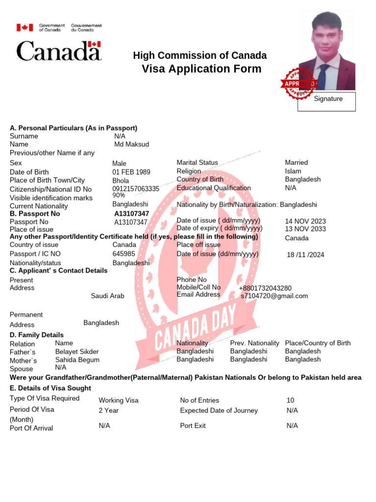 MD Maksud-Canada-visa-application-form PDF | PDF | Travel Visa ...