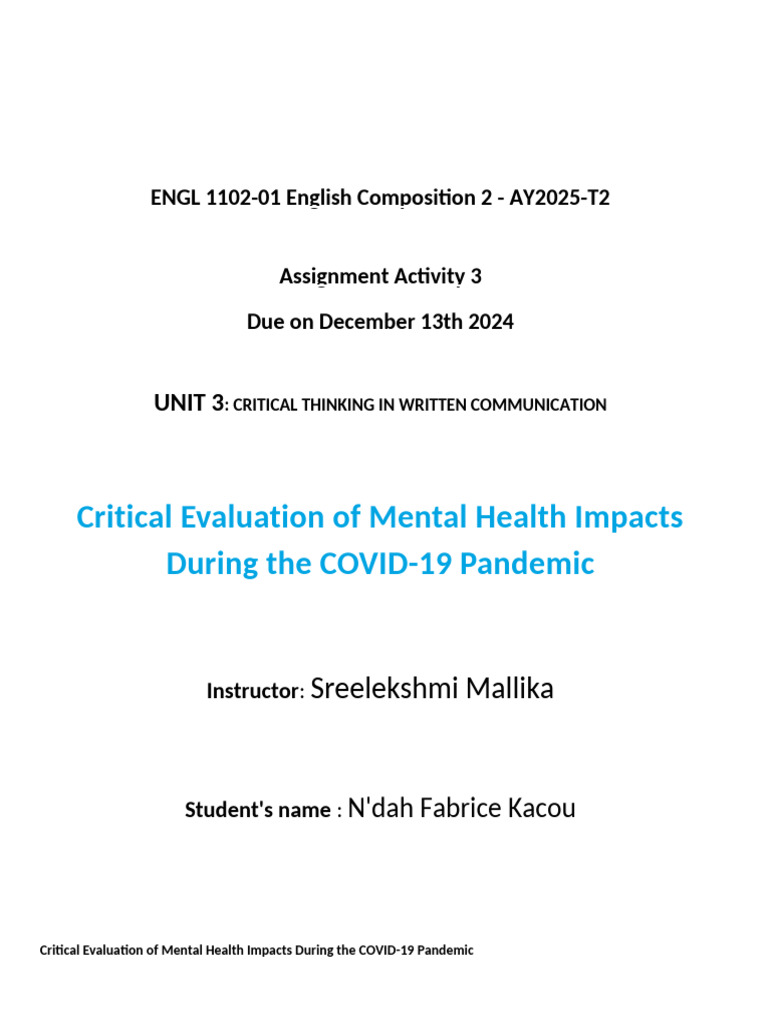 Assignment Activity 4 ENGLISH COMPOSITION 2 | PDF | Mental Health ...