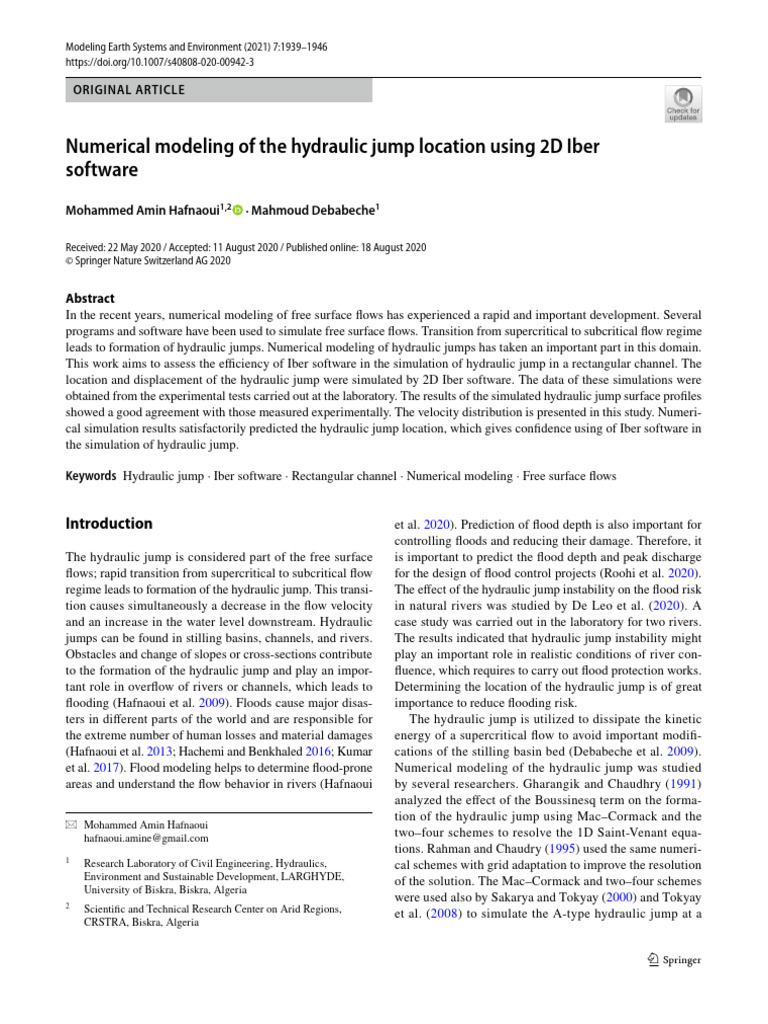 Numerical Modeling of The Hydraulic Jump Location Using 2D Iber | PDF ...
