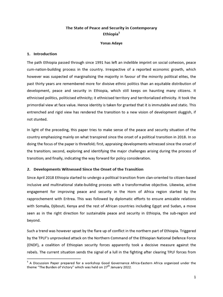 The State of Peace and Security in Contemporary Ethiopia | PDF ...