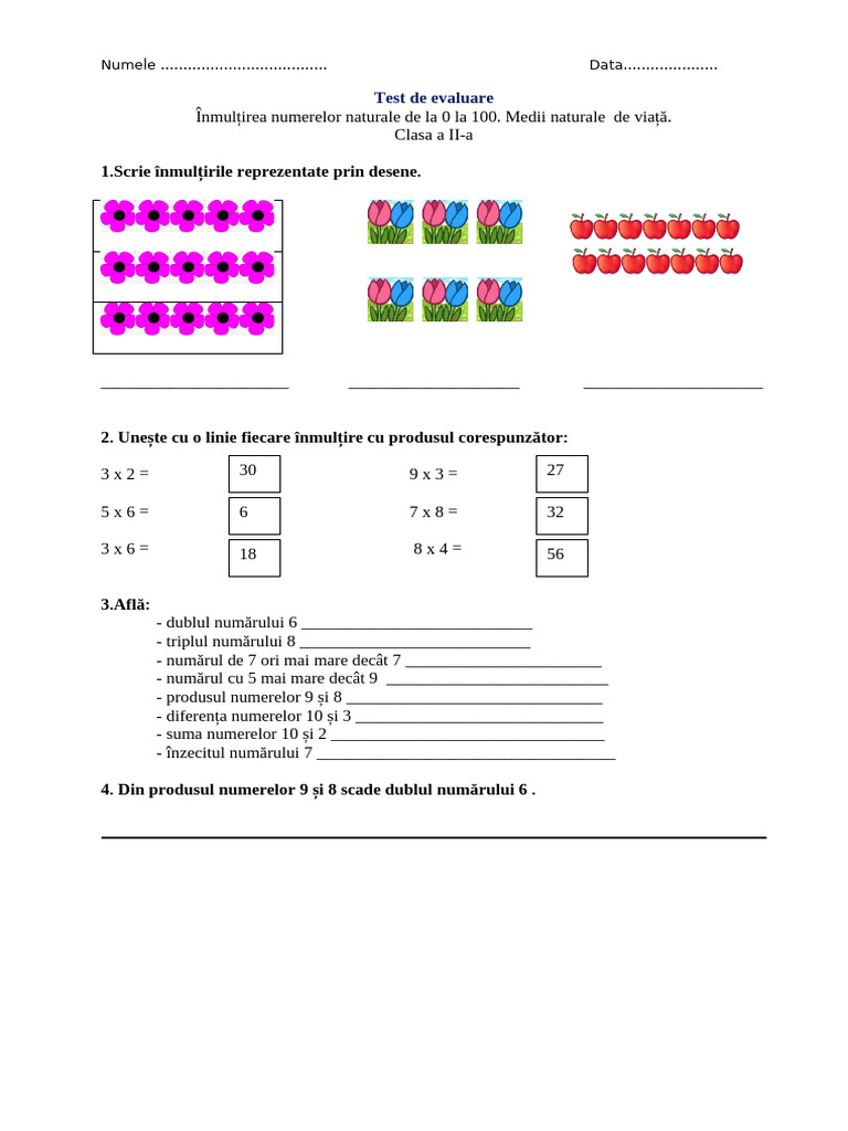 Test de Evaluare. Inmultirea Numerelor 0100.clasa A 2 A | PDF