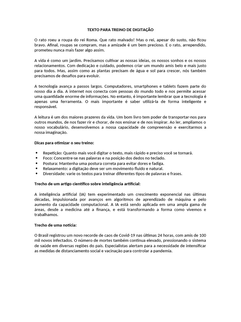 Texto para Treino de Digitação | PDF