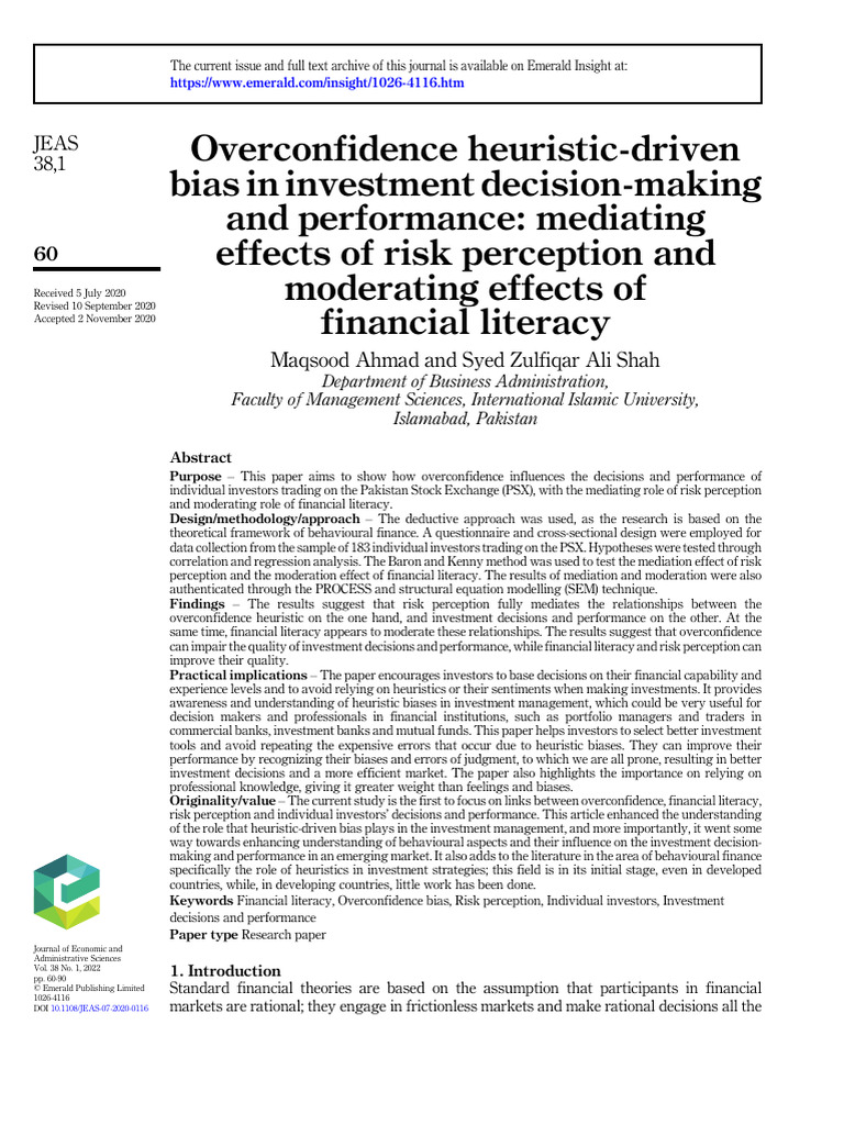 10. Overconfidence & Risk Perception on Investment Decision ...