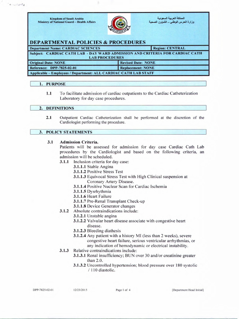 DPP - 7825-02-01 - Cath Lab - Day Ward Admission and Criterio For ...