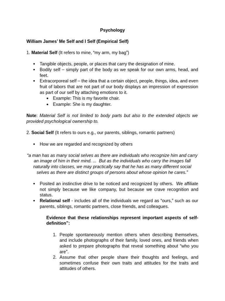 Understanding Self: James & Freud's Theories | PDF | Psychology ...