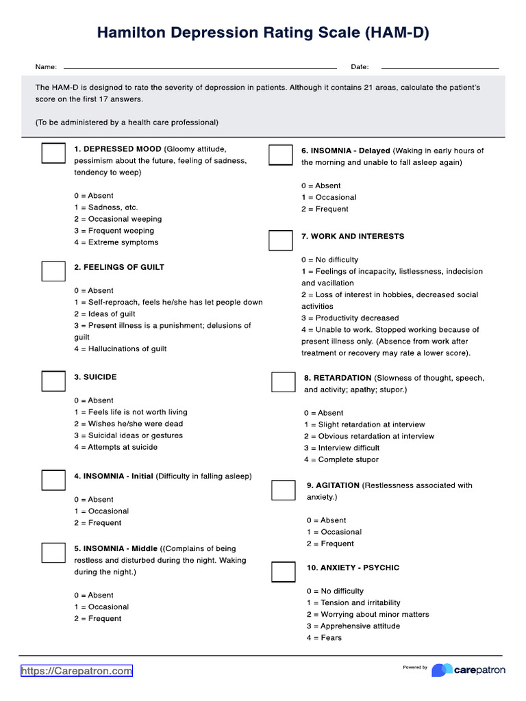 Hamilton Depression Rating Scale (HAM-D) | PDF | Major Depressive ...