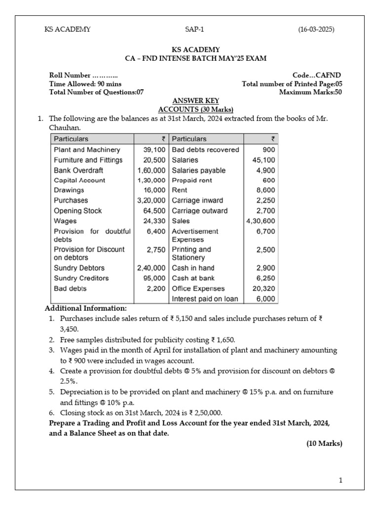 CA FND Intense Batch May 2025 Solutions | PDF | Expense | Interest