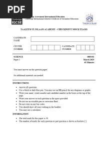 Science Paper 1 Year 9 Term 2 2025 Mock exam MS