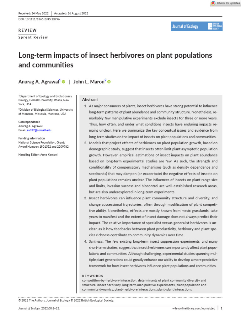 Long-term Effects of Insect Herbivores | PDF | Herbivore | Ecology