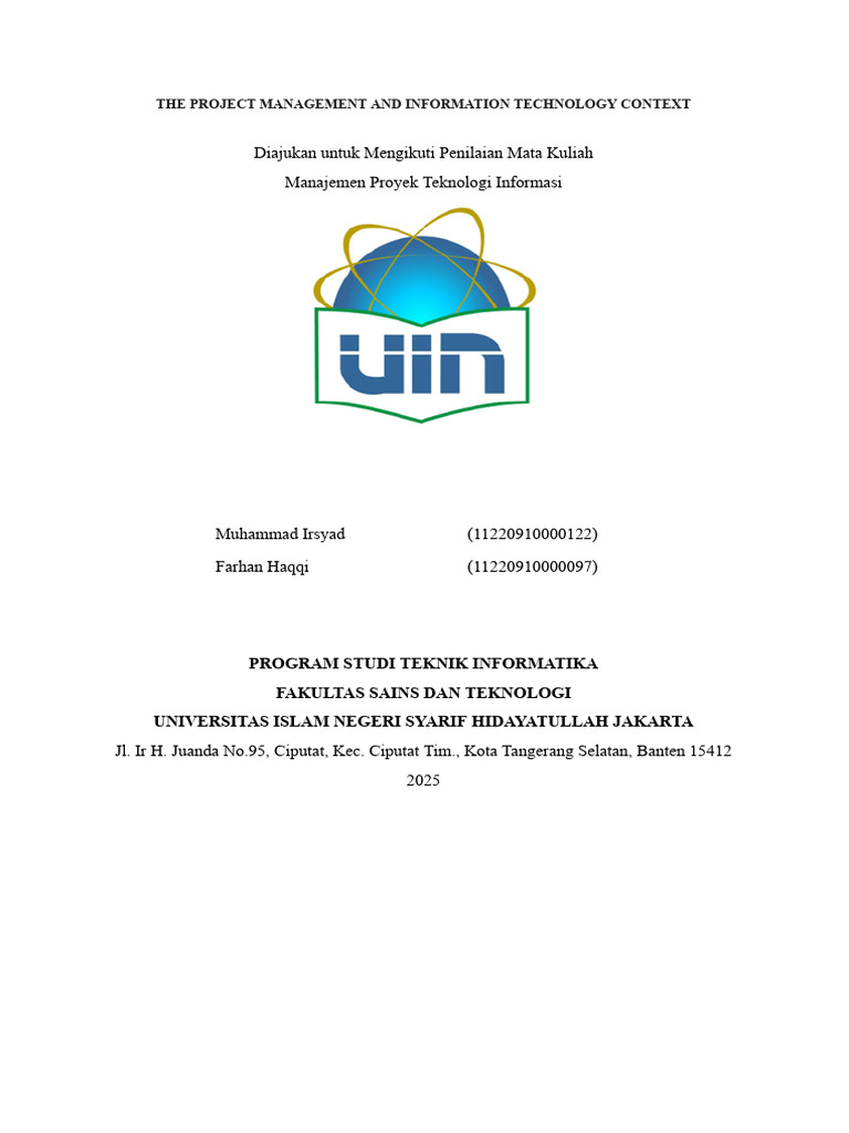 THE PROJECT MANAGEMENT AND INFORMATION TECHNOLOGY CONTEXT (Chapter 2 ...
