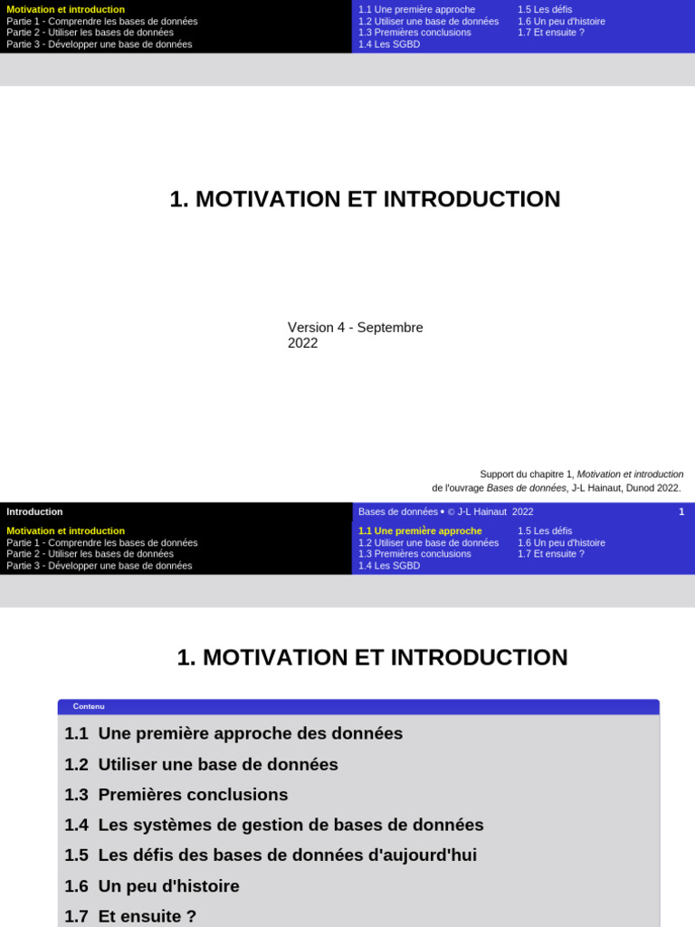 BD 2022 01 Motivation Et Introduction | PDF | Bases de données | SQL