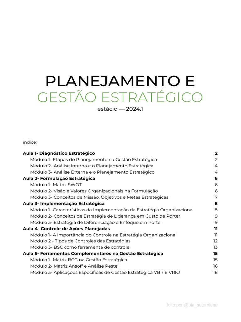 Planejamento e Gestão Estratégica 2024 | PDF | Vantagem competitiva | Custo