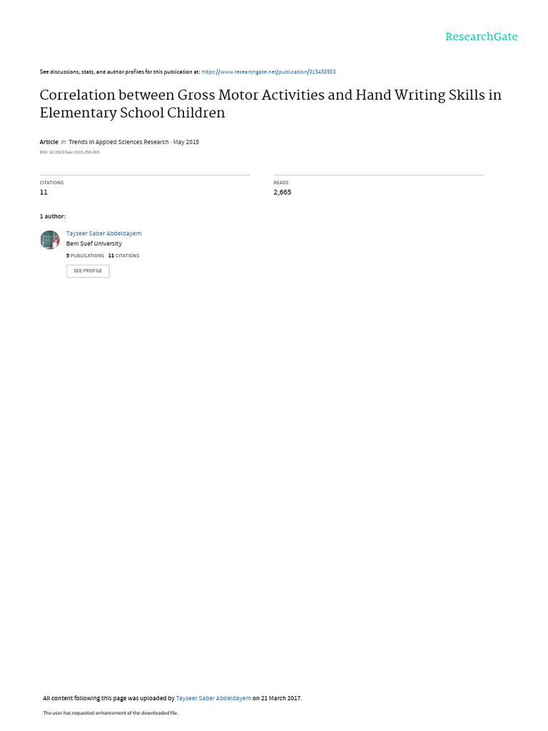 Gross Motor Skills and Handwriting Correlation | PDF | Thumb