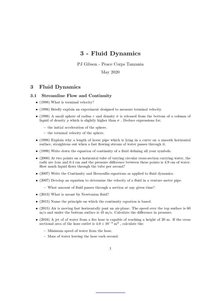 Fluid Dynamics: Key Concepts & Equations | PDF | Fluid Dynamics | Viscosity