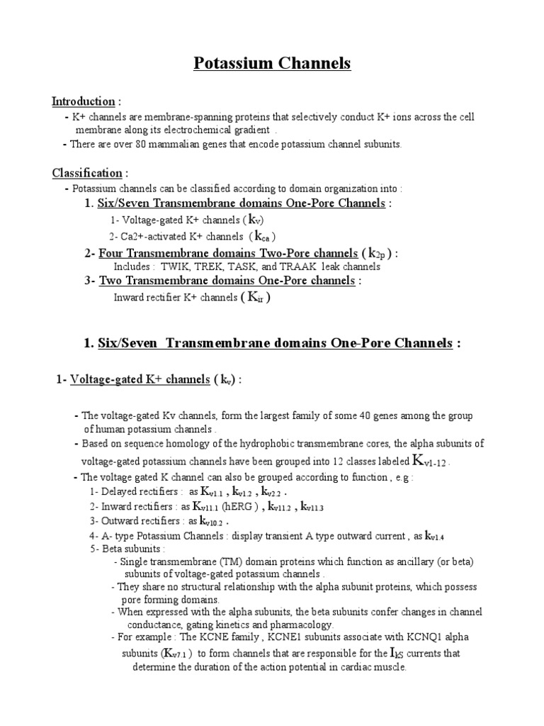Overview of Potassium Channels | PDF | Ion Channel | Depolarization