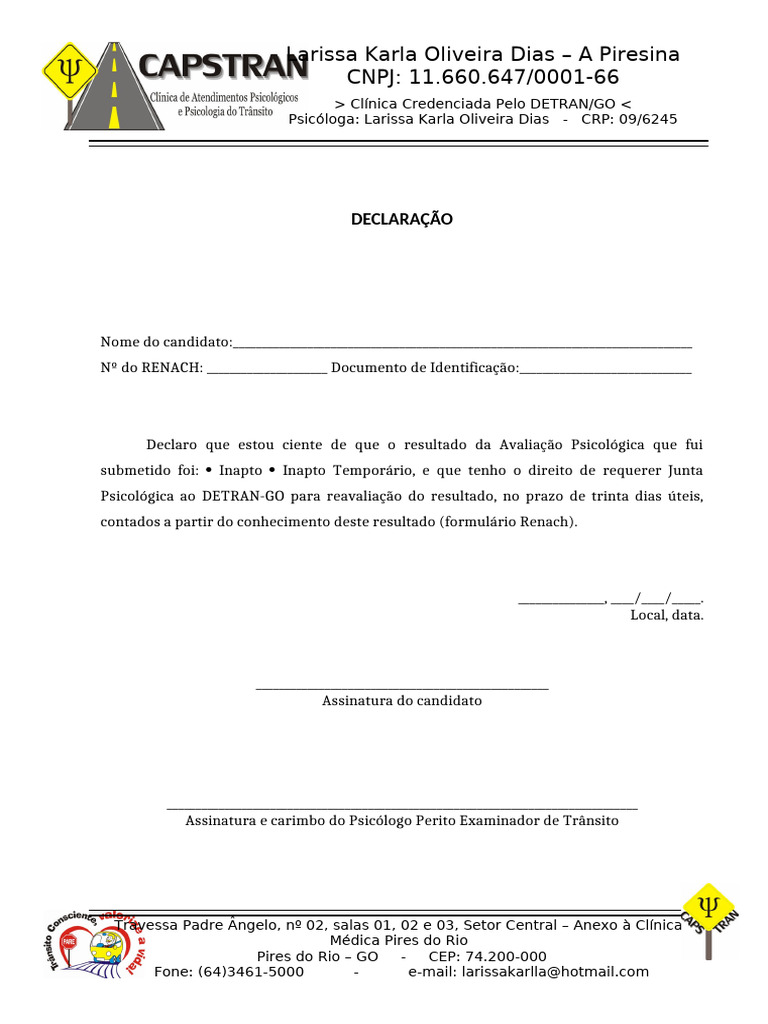 Declaração (Inapto Ou Inapto Temporario) | PDF