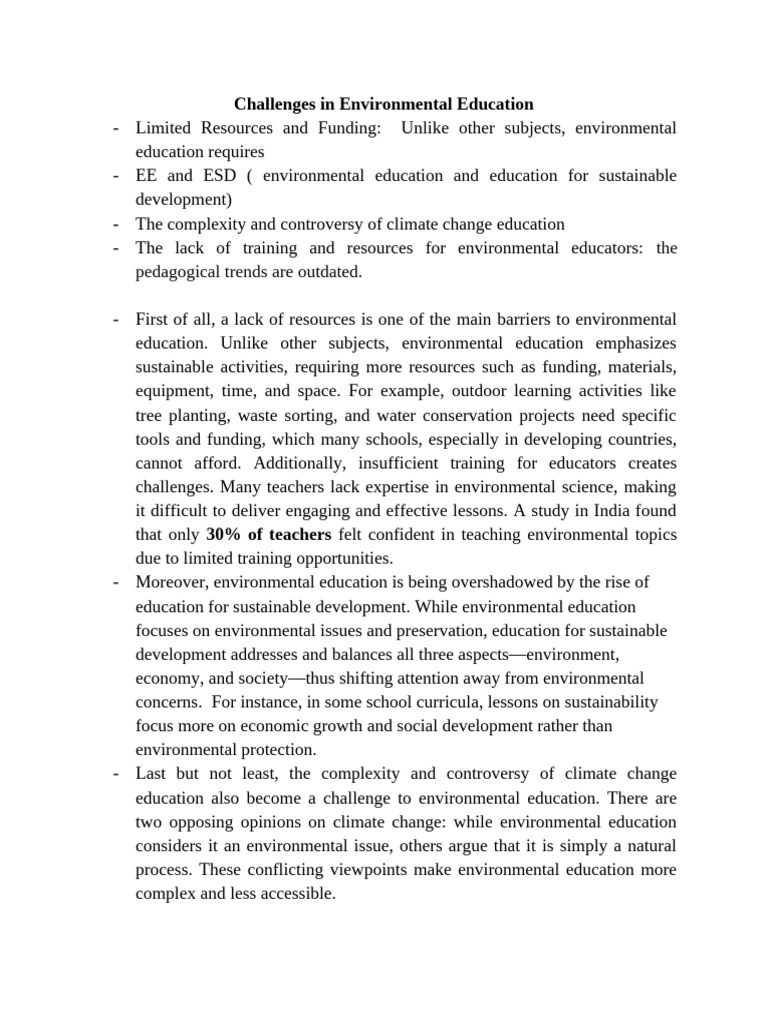 Barriers to Effective Environmental Education | PDF | Sustainability ...