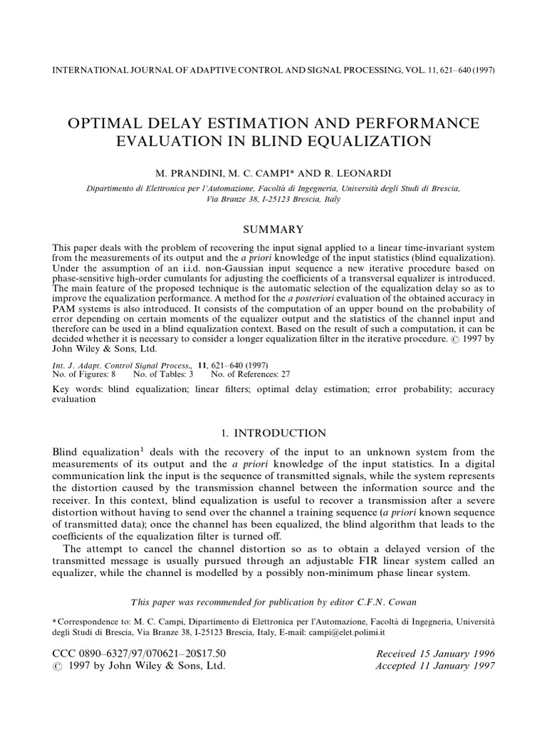 Optimal Delay in Blind Equalization | PDF | Eigenvalues And ...